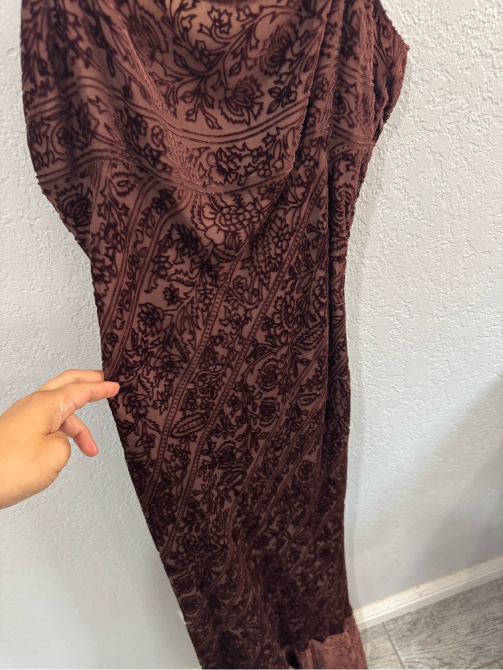 Vintage Y2K ECI New York Silk Blend Burnout Velvet Beaded Brown Whimsigoth Dress - Picture 3 of 8